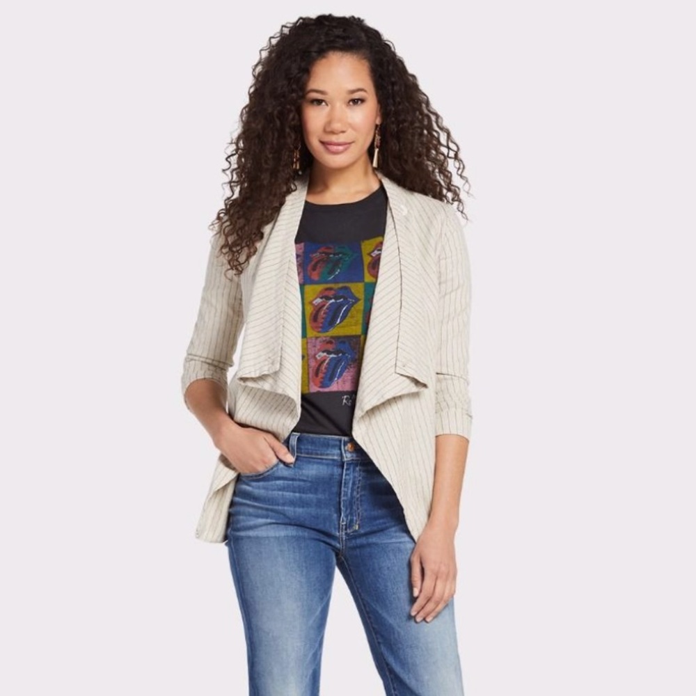 BLANK NYC Natural Flyaway Pinstripe Linen Jacket